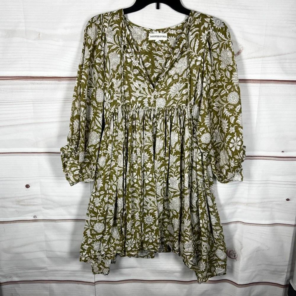 Daughters of India | Dresses | Daughters Of India Kyra Mini Dress Womens Small Green Floral Print Cotton Boho | Poshmark Daughters of India | Dresses | Daughters Of India Kyra Mini Dress Womens Small Green Floral Print Cotton Boho | Poshmark